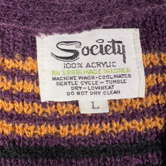 Vintage Striped Sweater Cardigan Size S Society Purple Orange Grandpa Grunge - Picture 4 of 4